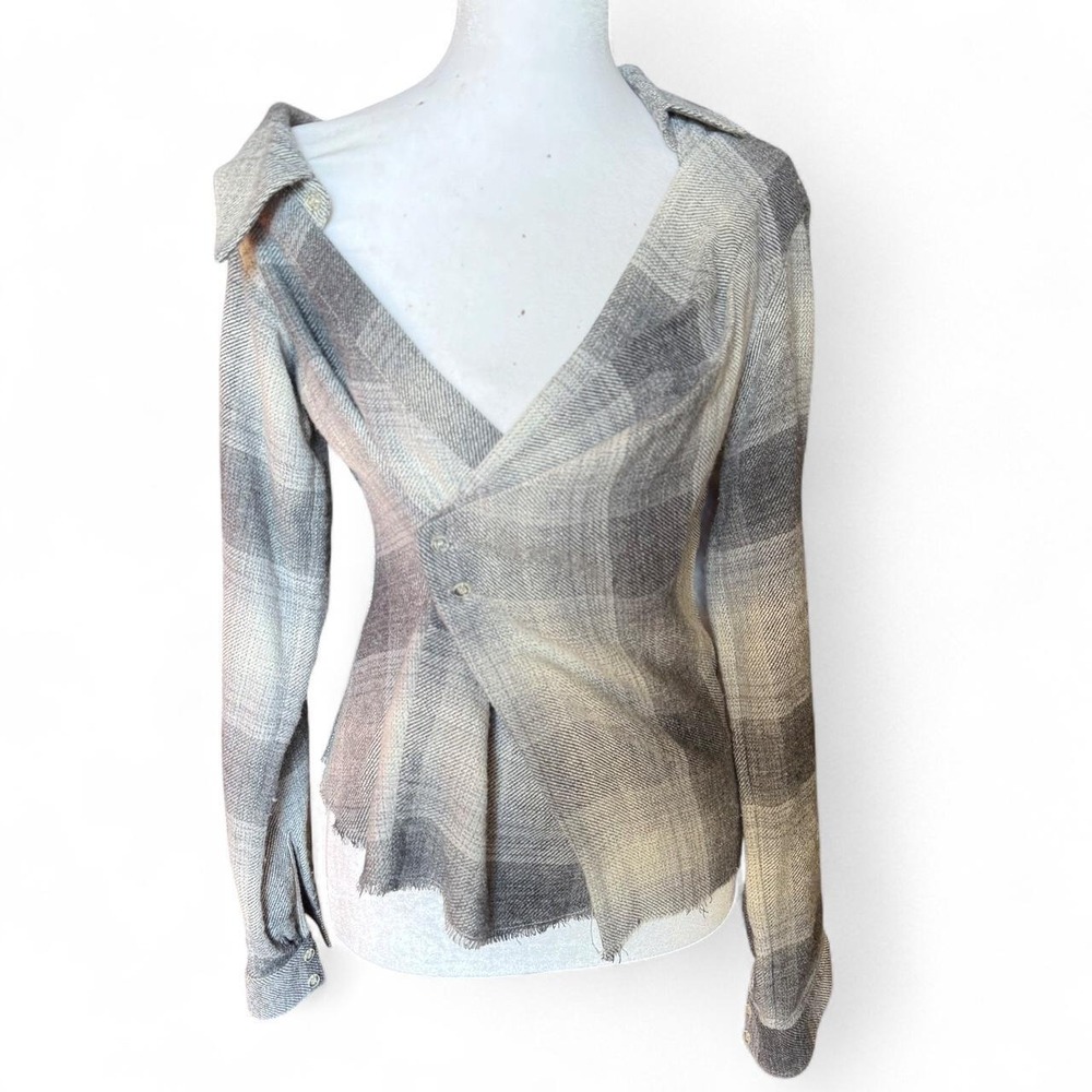 RtA Lizbeth Asymmetrical Plaid Wrap Shirt/Jacket
